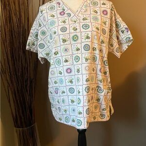 Colorful Patterned Scrub Top